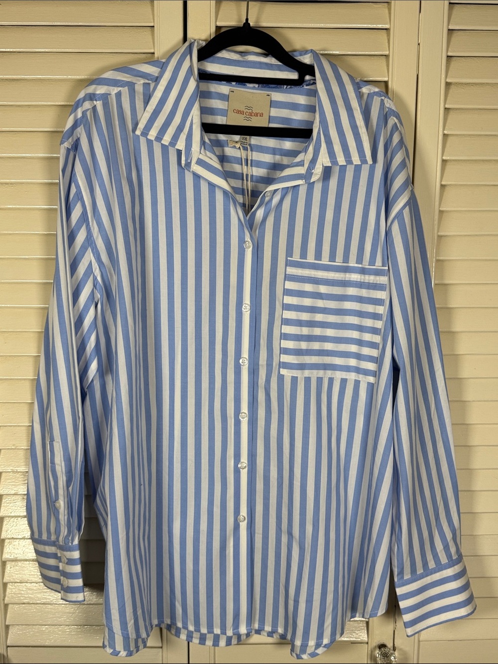 Casa Cabana Bethany Striped Button Up Shirt NWT Blue White Oversized Costal